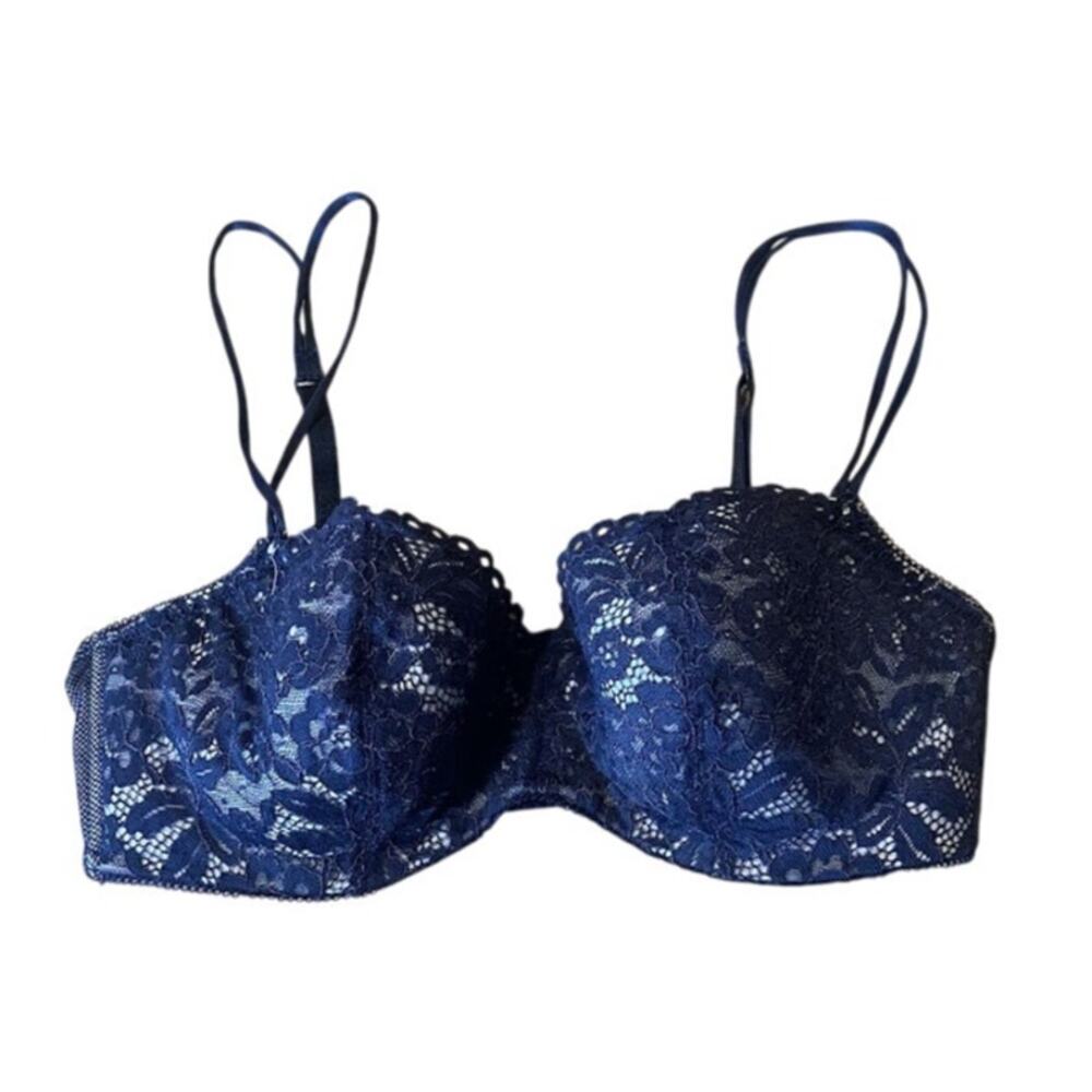 b. Tempt'd Floral Lace Balconette Bra Wired Lightly Padded Navy Romantic Bra 34D